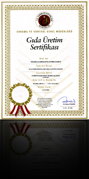 T.K.İ.B. Gıda Üretim İzin Belgesi GOLDELLA Krokantlı Fındık Ezmesi (06-03867-00015-3)