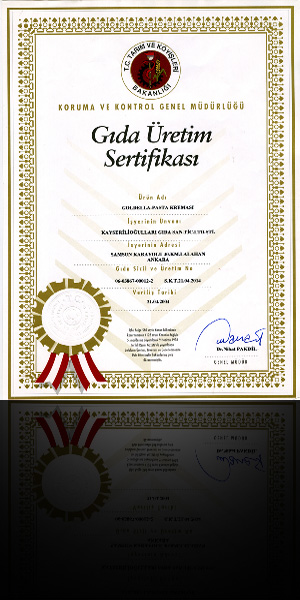 T.K.İ.B. Gıda Üretim İzin Belgesi GOLDELLA Pasta Kreması (06-03867-00012-2)