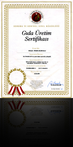 T.K.İ.B. Gıda Üretim İzin Belgesi OSKAR Süzme Çiçek Balı (06-00006-00001-3)